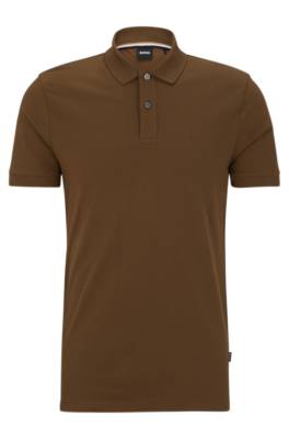 Hugo Boss Organic-cotton Polo Shirt With Embroidered Logo In Brown