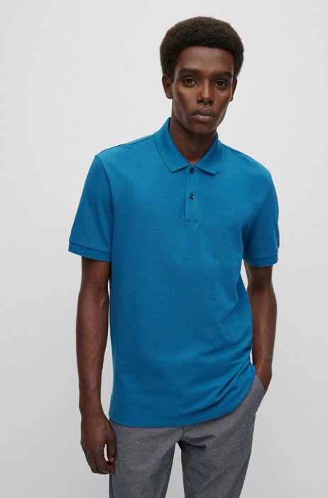 Poloshirt aus Bio-Baumwolle mit Logo-Stickerei, Blau