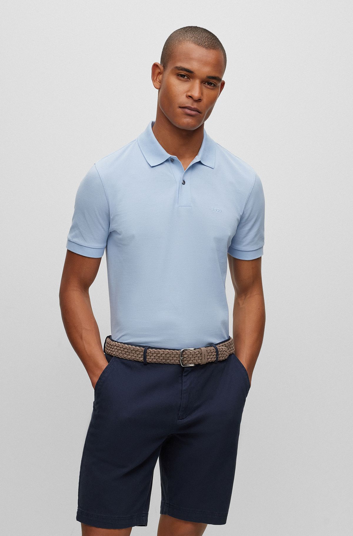 Polo en coton biologique avec logo brodé, bleu clair
