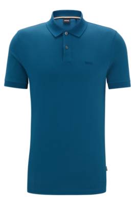 Hugo Boss Cotton Polo Shirt With Embroidered Logo In Blue