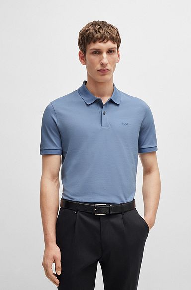 Cotton polo shirt with embroidered logo, Light Blue