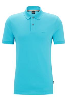 Hugo Boss Cotton Polo Shirt With Embroidered Logo In Blue