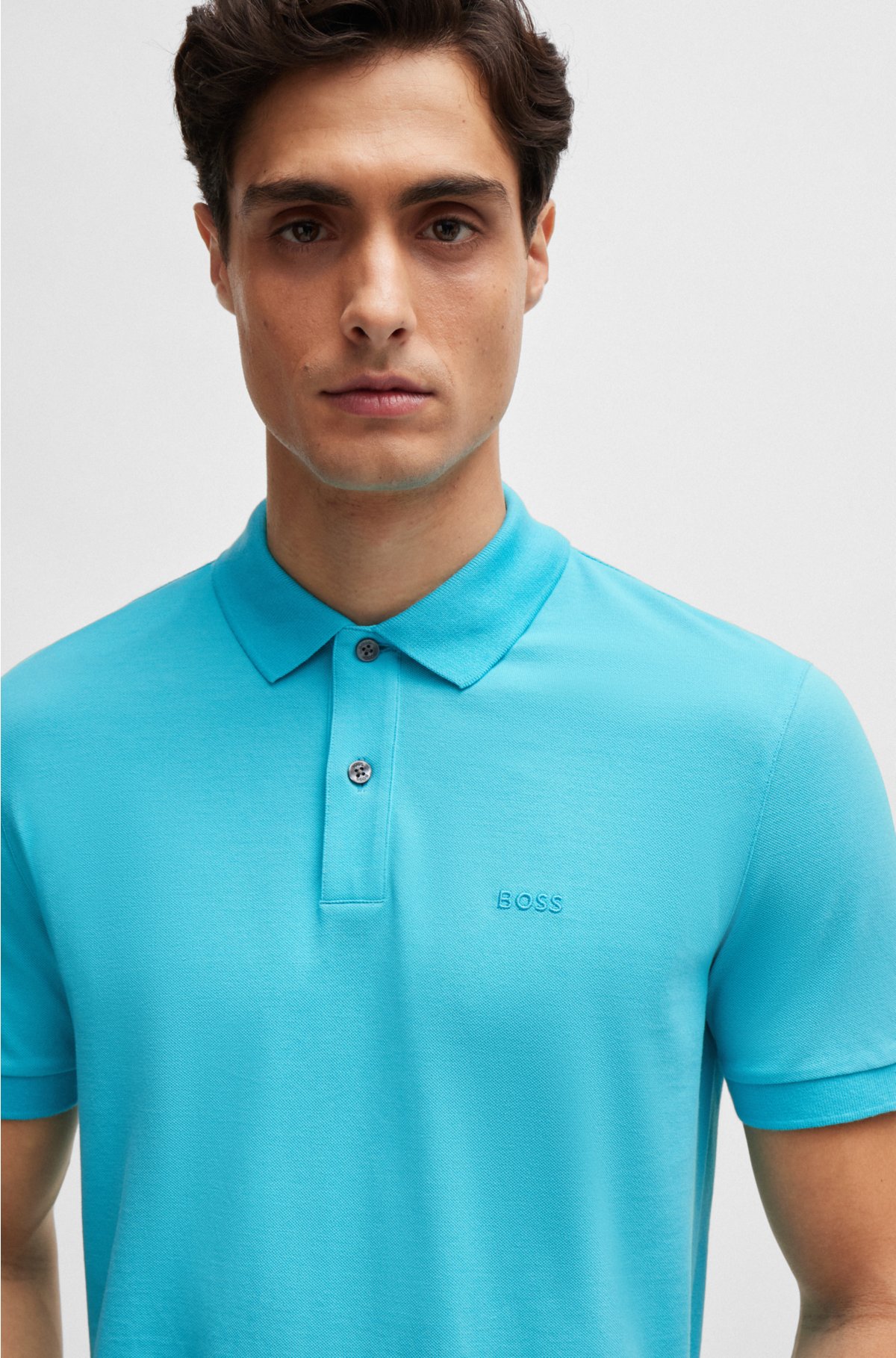 Cotton polo shirt with embroidered logo, Turquoise