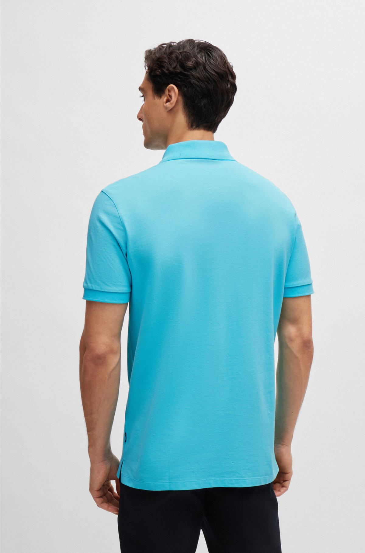 Cotton polo shirt with embroidered logo, Turquoise