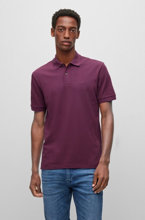 Organic-cotton polo shirt with embroidered logo, Dark Purple