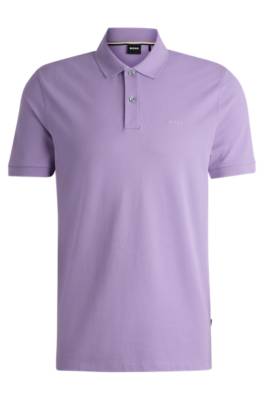 Hugo Boss Cotton Polo Shirt With Embroidered Logo In Purple