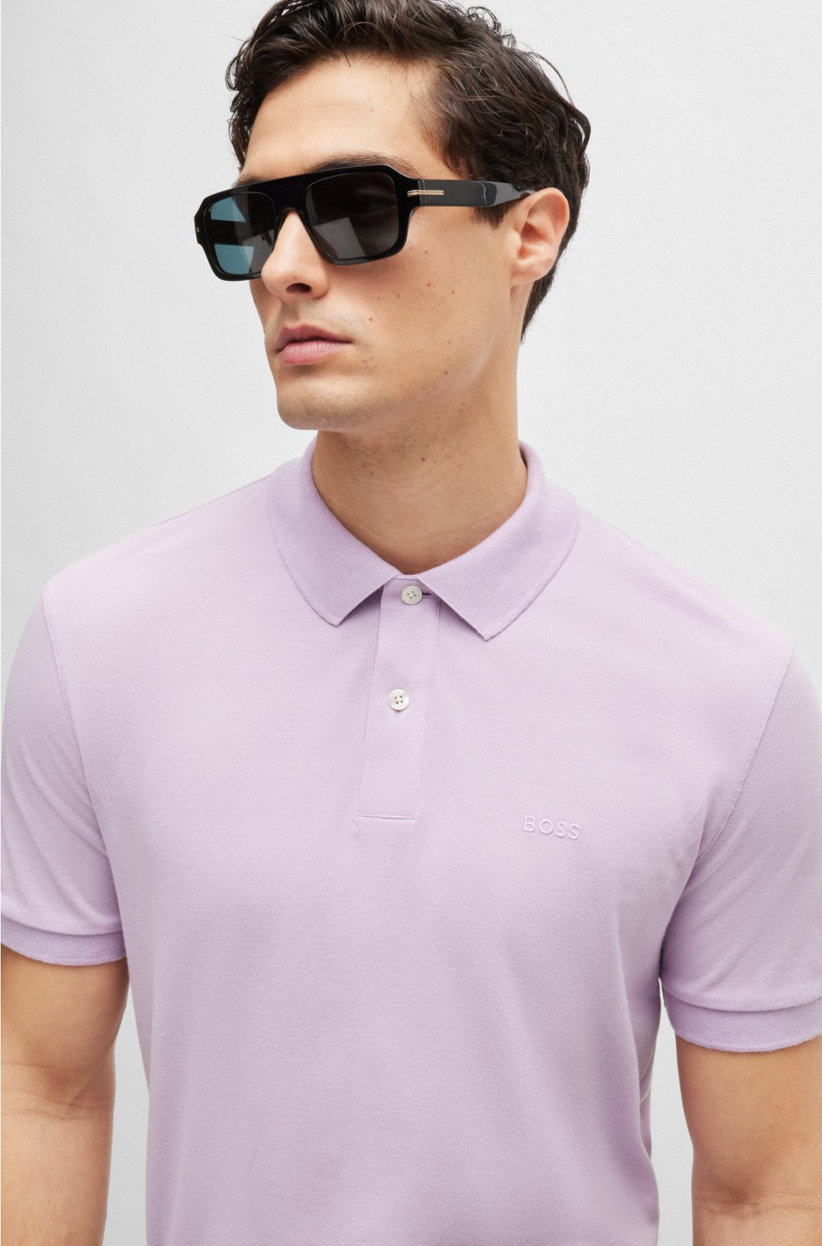 Cotton polo shirt with embroidered logo, Light Purple