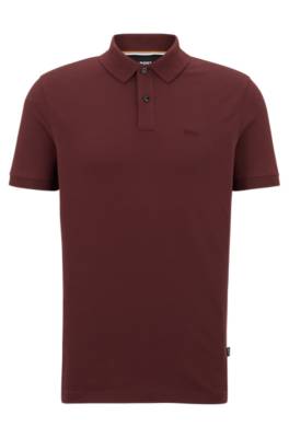 Hugo Boss Organic-cotton Polo Shirt With Embroidered Logo In Dark Red