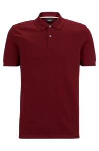 Polo en coton biologique avec logo brodé, Rouge sombre