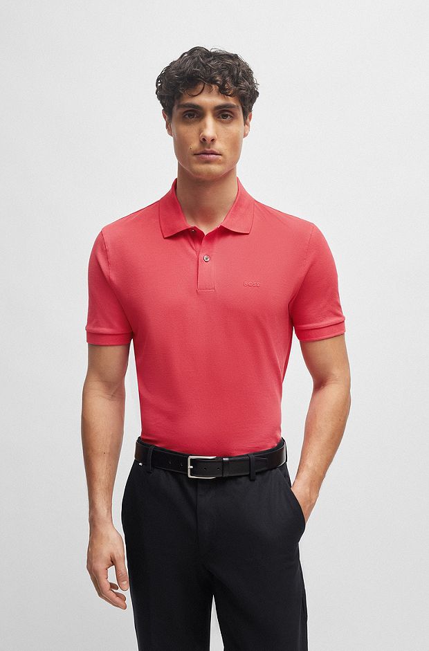 Pallas Cotton polo shirt with embroidered logo, Dark pink