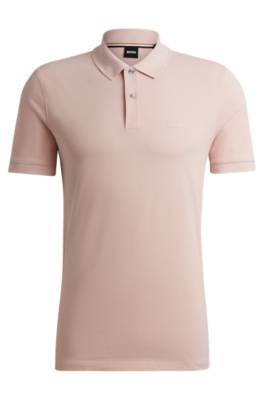 Hugo Boss Cotton Polo Shirt With Embroidered Logo In Pink