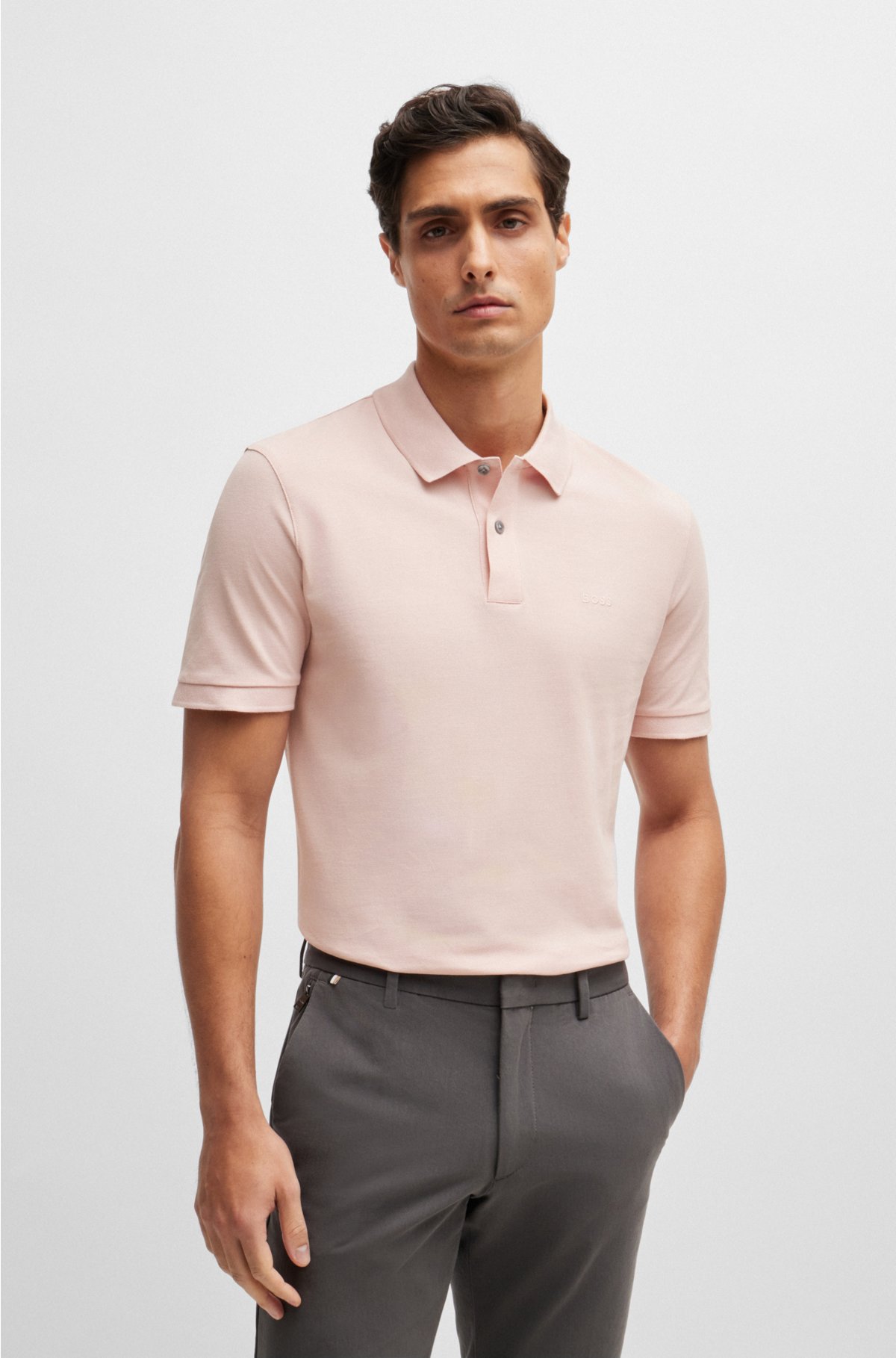 Cotton polo shirt with embroidered logo, light pink