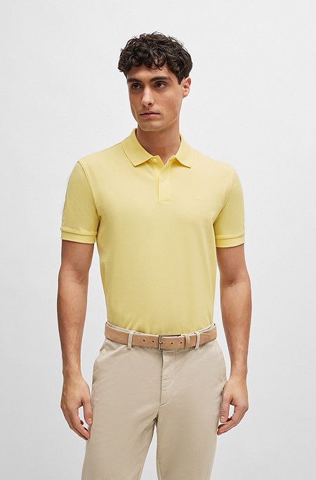 Cotton polo shirt with embroidered logo, Light Yellow