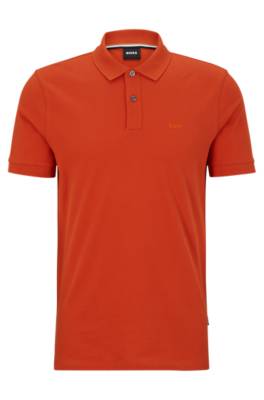 Hugo Boss Organic-cotton Polo Shirt With Embroidered Logo In Dark Orange