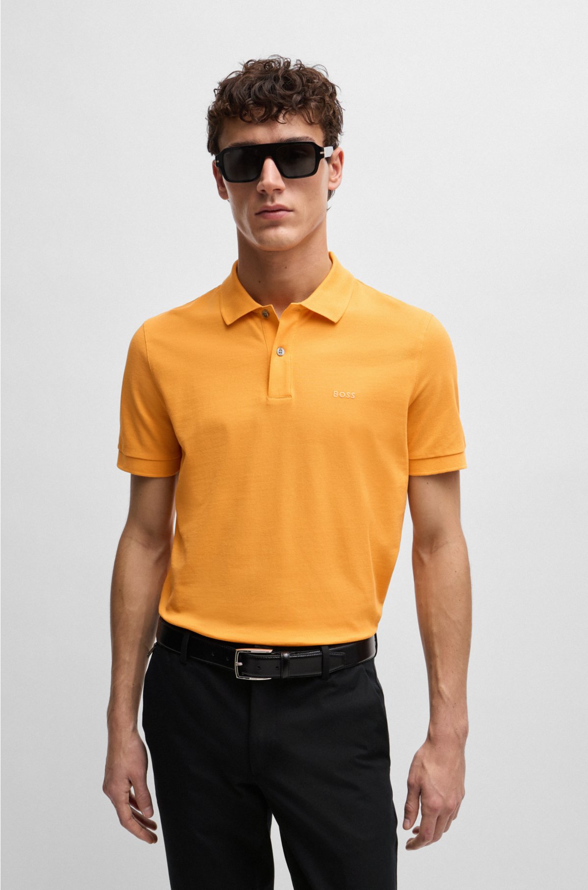 embroidered Cotton shirt polo logo - BOSS with