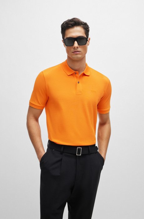 Organic-cotton polo shirt with embroidered logo, Orange