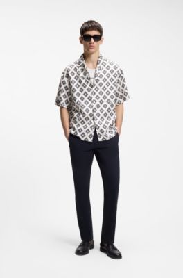 Slim-fit chinos in stretch-cotton gabardine, Dark Blue