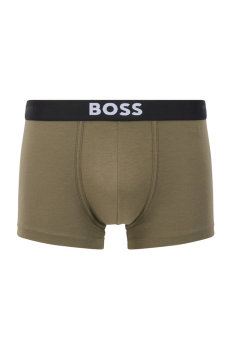 Logo-waistband trunks in cotton, modal and stretch, Dark Green