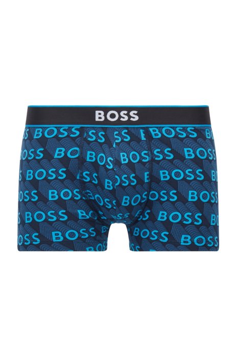 Stretch-cotton trunks with all-over print, Blue