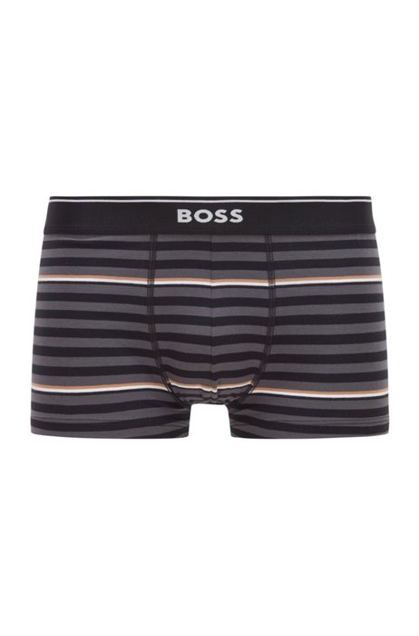 Striped trunks in stretch cotton with logo waistband, Black