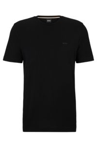 Camiseta de punto de algodón con logo estampado de goma, Negro