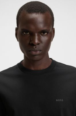 로고 디테일 코튼 저지 티셔츠, 블랙