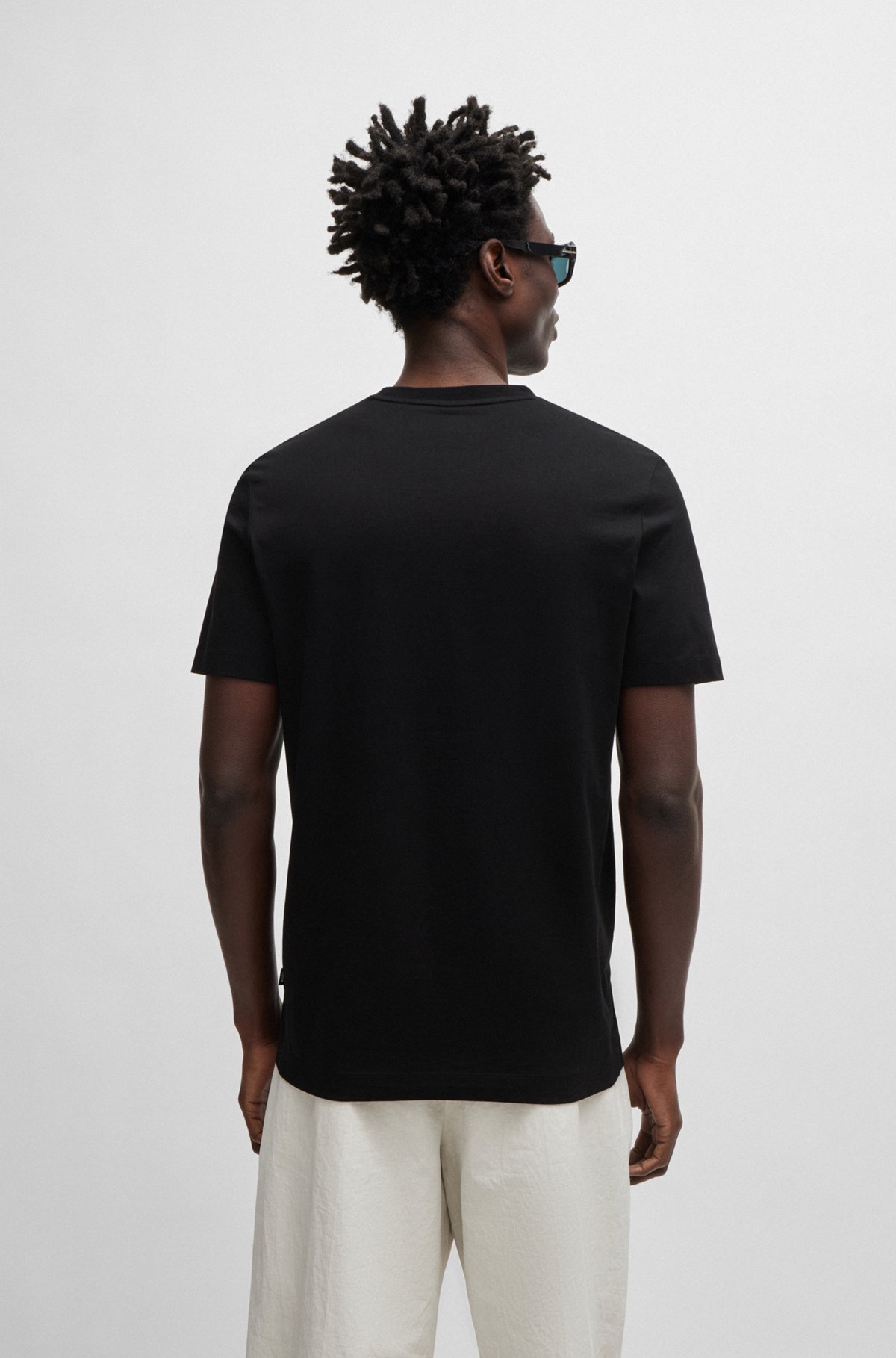 T-shirt van katoenen jersey met rubberen logoprint, Zwart