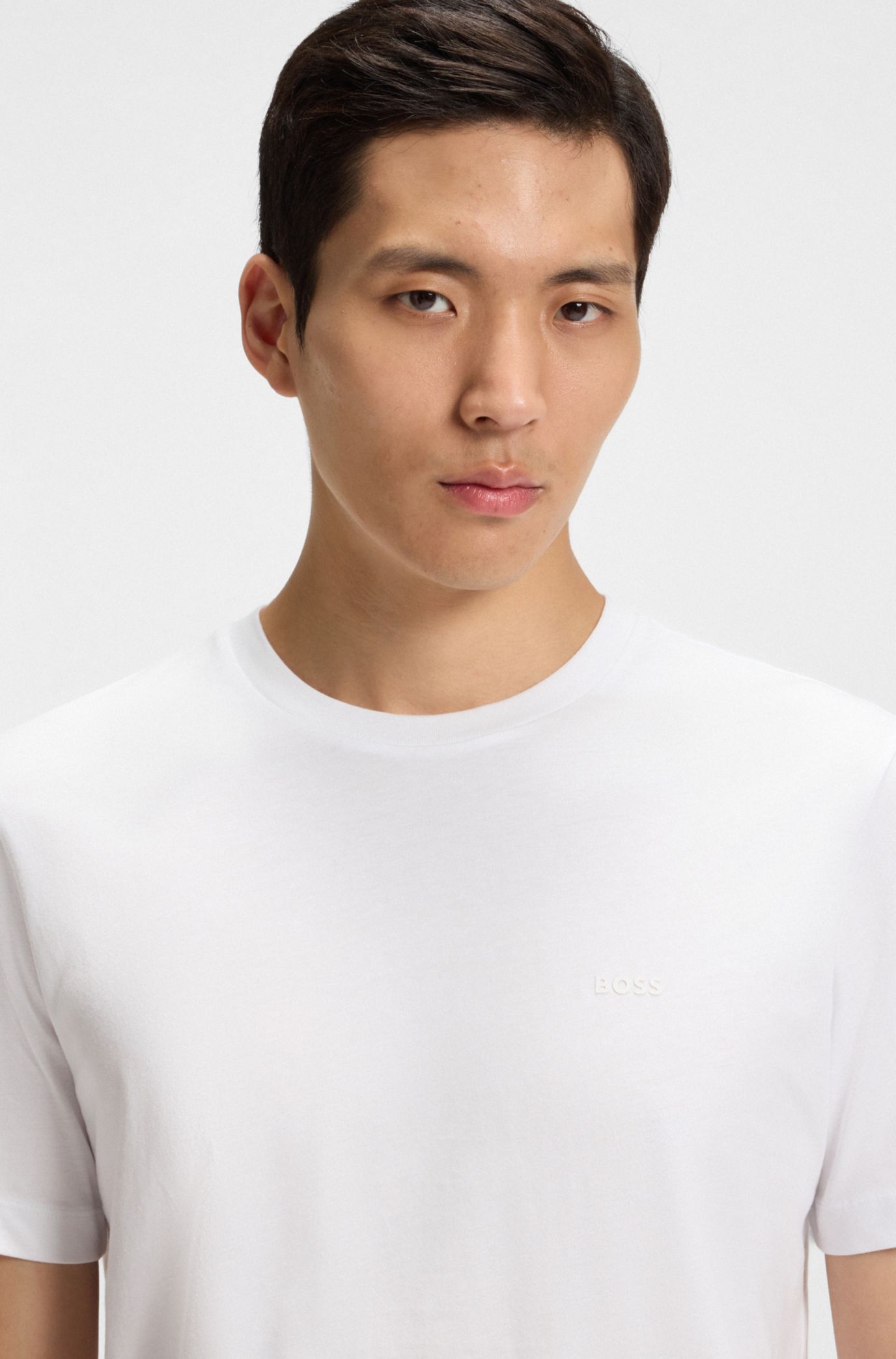 Tシャツ・カットソー BOSS Cotton jersey t-shirt with print on the front Bianco BOSS COTTON-JERSEY T-SHIRT WITH MOUNTAIN PRINT | Menswear Online