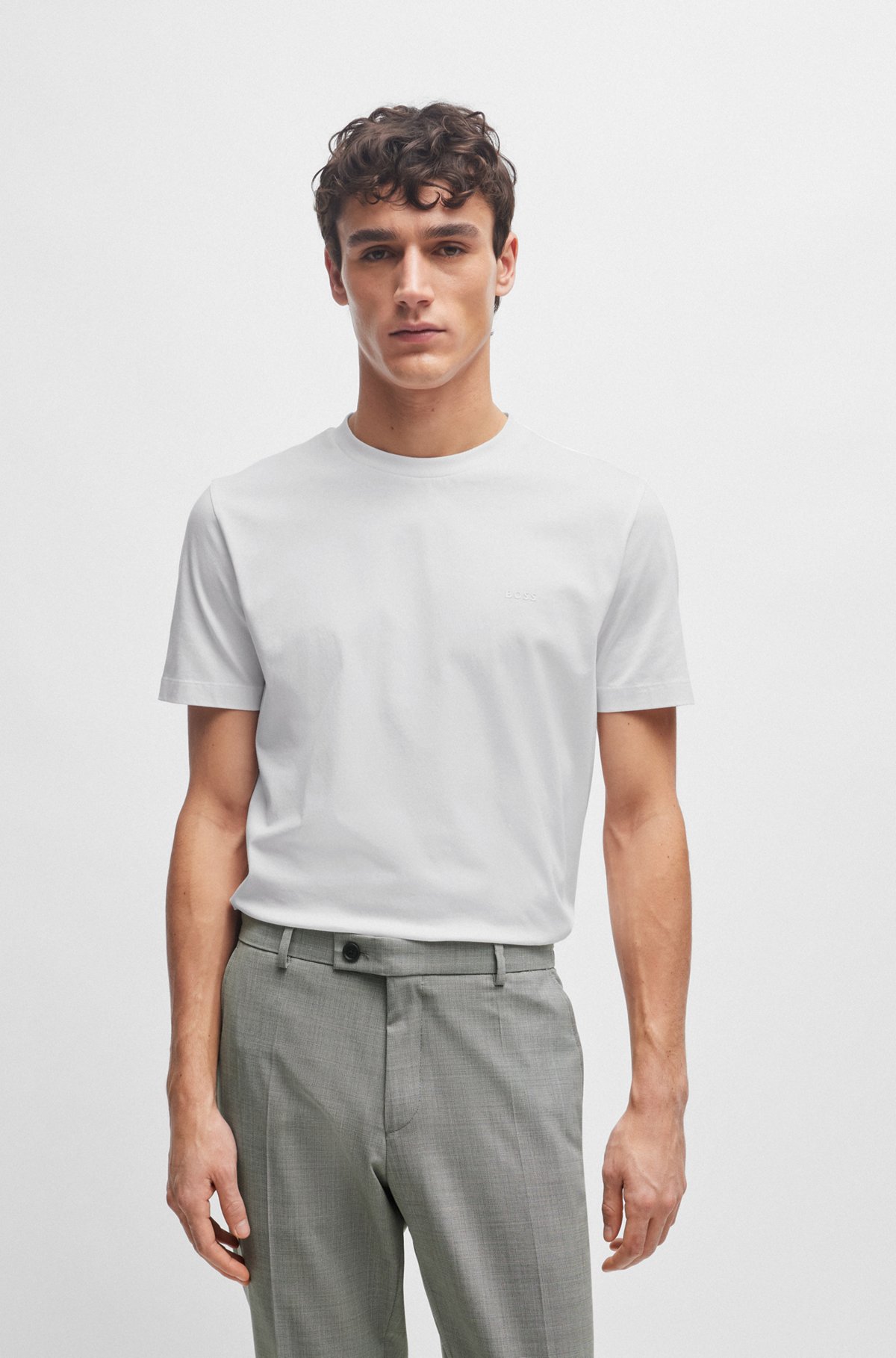 Camiseta de punto de algodón con logo estampado de goma, Blanco