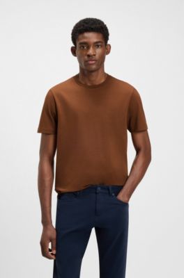 Cotton-jersey T-shirt with logo detail, Brown