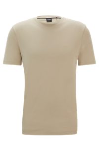 T-shirt van katoenen jersey met rubberen logoprint, Beige