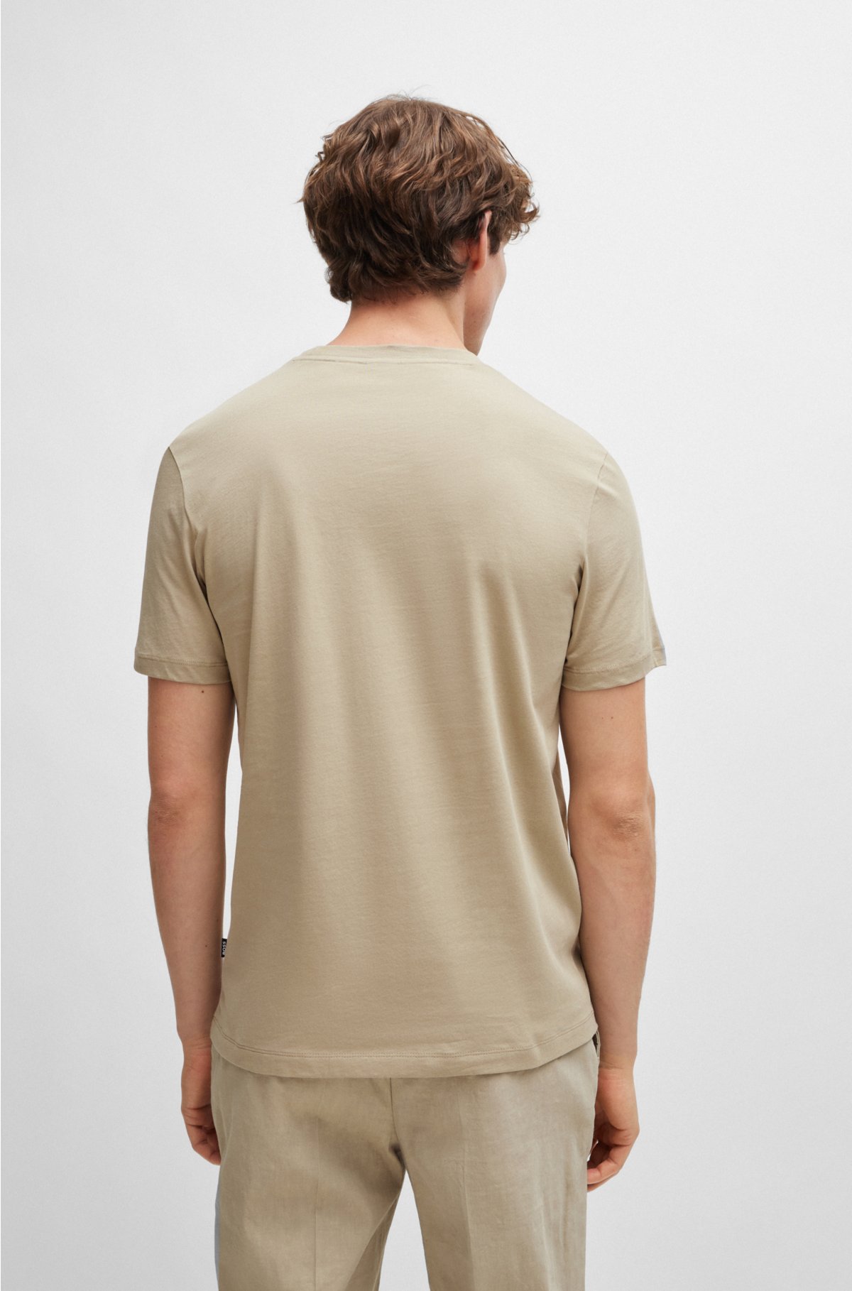 Cotton-jersey T-shirt with rubber-print logo, Beige