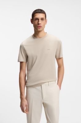 T-shirt i bomullsjersey med logga, Ljusbeige