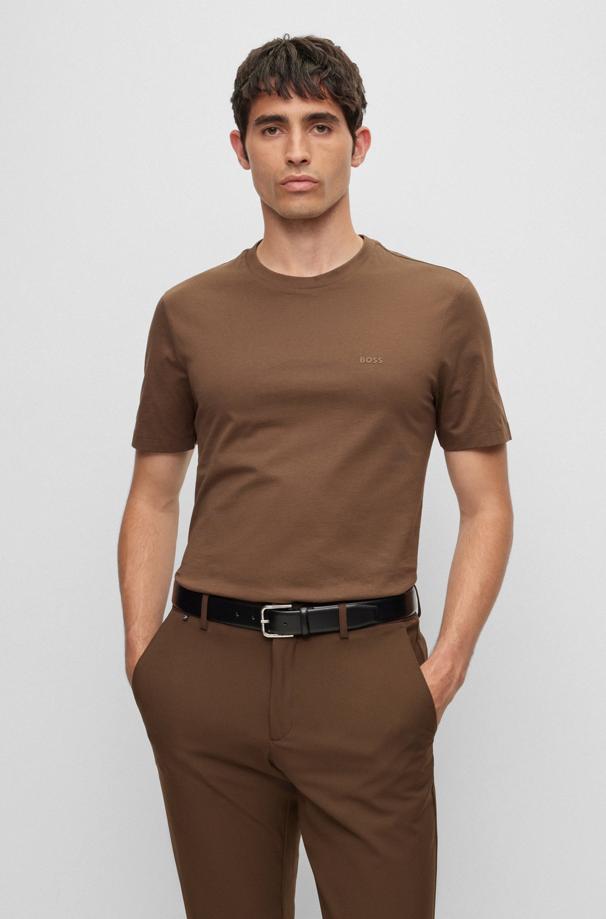 Cotton-jersey T-shirt with rubber-print logo, Brown