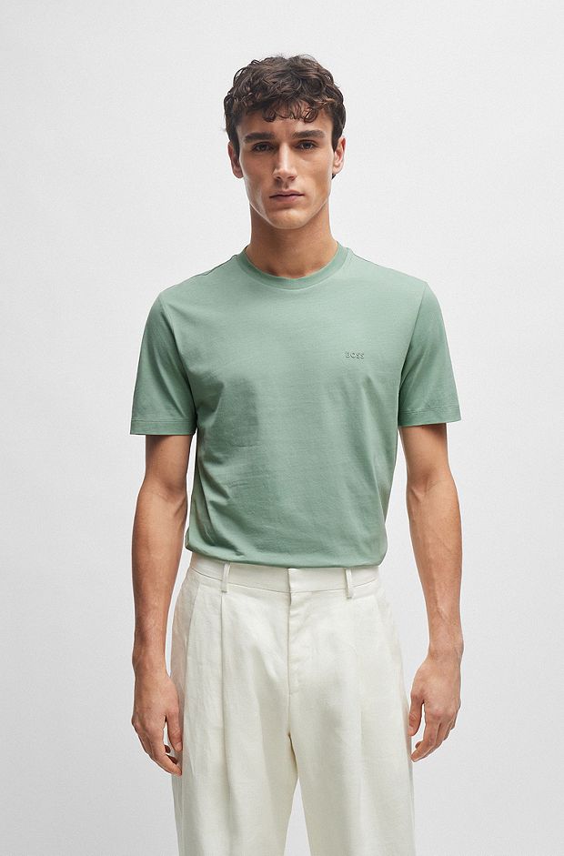 Cotton-jersey T-shirt with rubber-print logo, Light Green