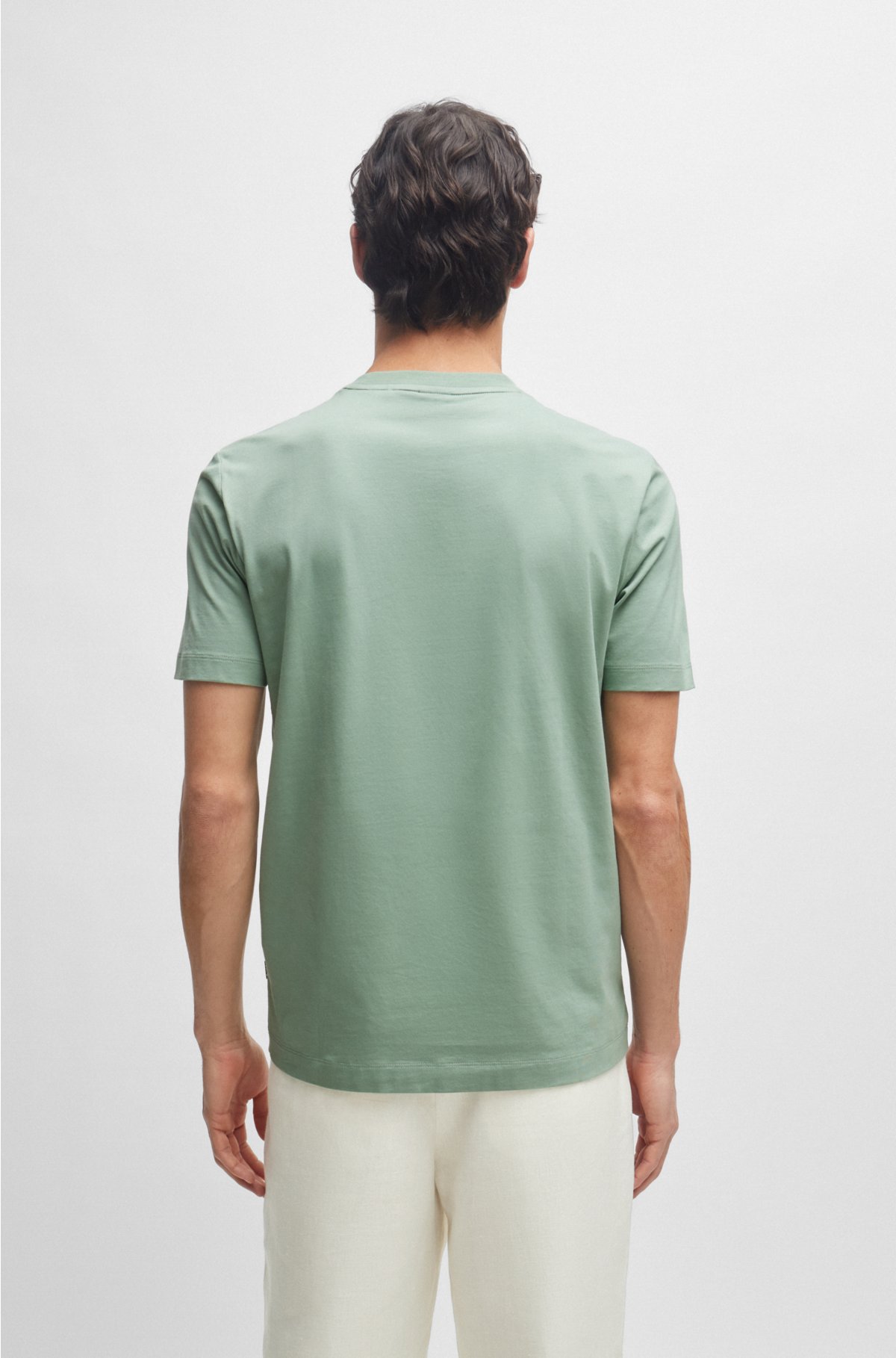 Cotton-jersey T-shirt with rubber-print logo, Light Green