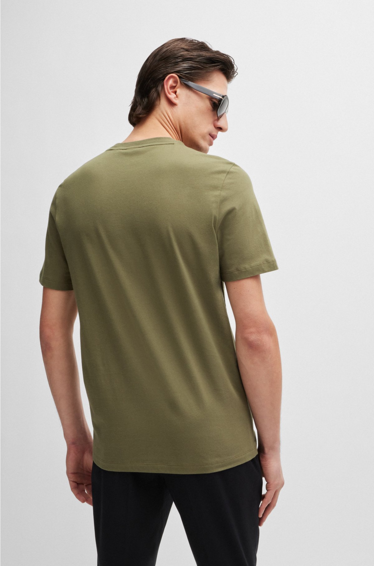 Cotton-jersey T-shirt with rubber-print logo, Dark Green