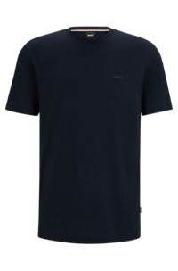 T-shirt van katoenen jersey met rubberen logoprint, Donkerblauw
