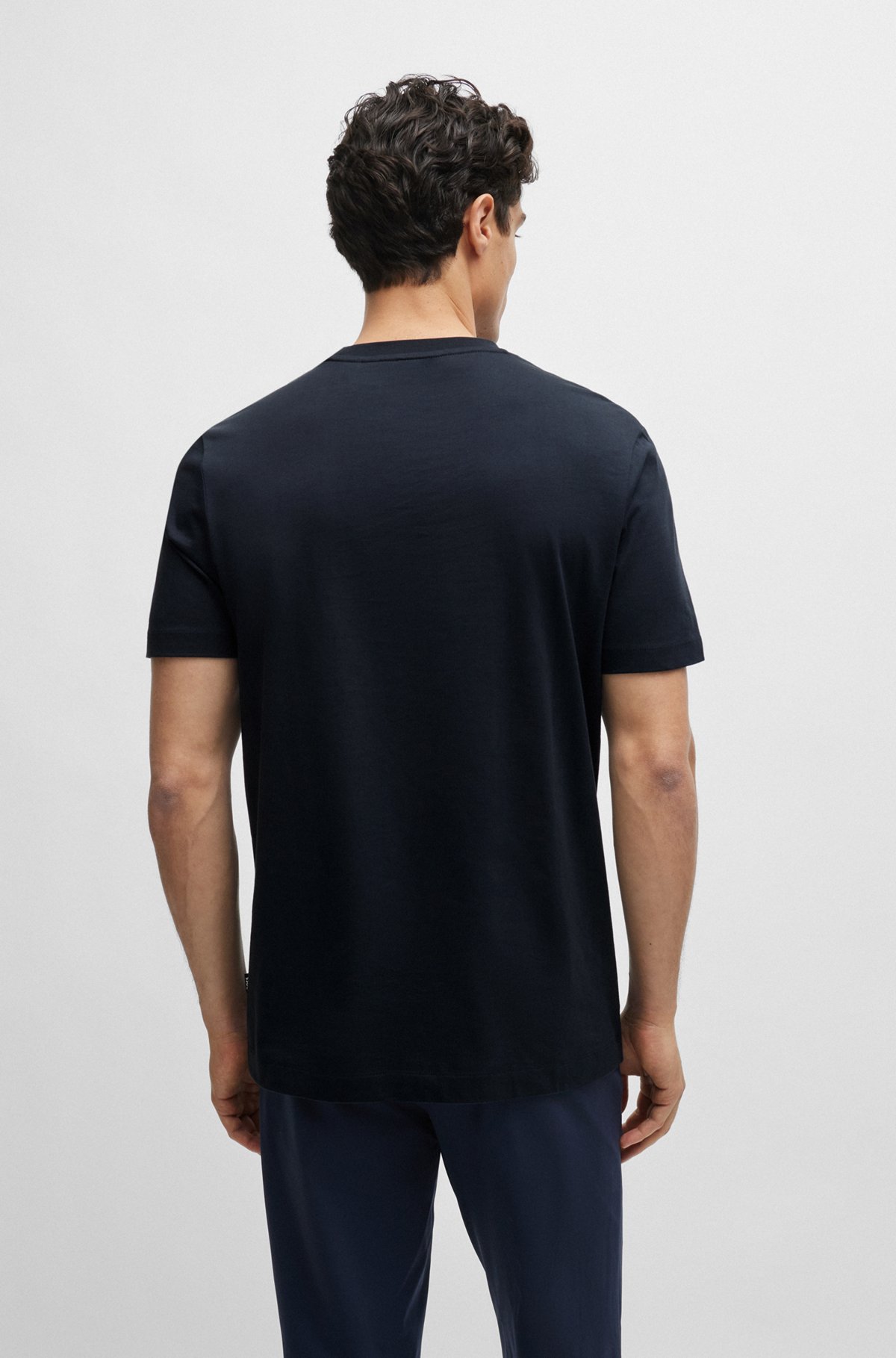 T-shirt en jersey de coton avec logo imprimé en gomme, Bleu foncé