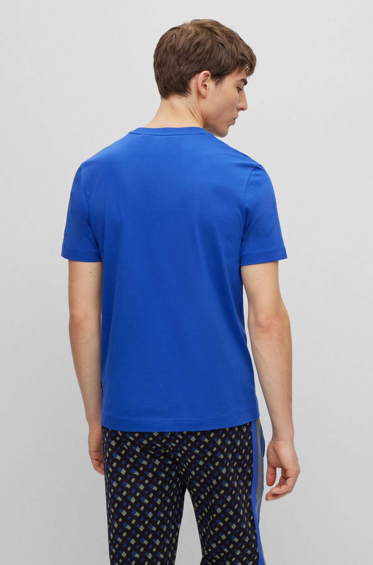 Cotton-jersey T-shirt with rubber-print logo, Blue