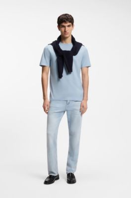 Cotton-jersey T-shirt with logo detail, Light Blue