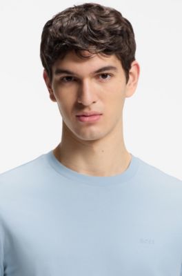 T-shirt van katoenen jersey met logodetail, Lichtblauw