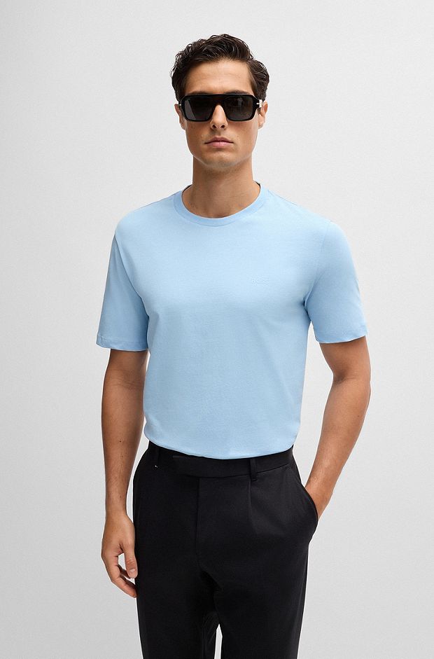 Cotton-jersey T-shirt with rubber-print logo, Light Blue