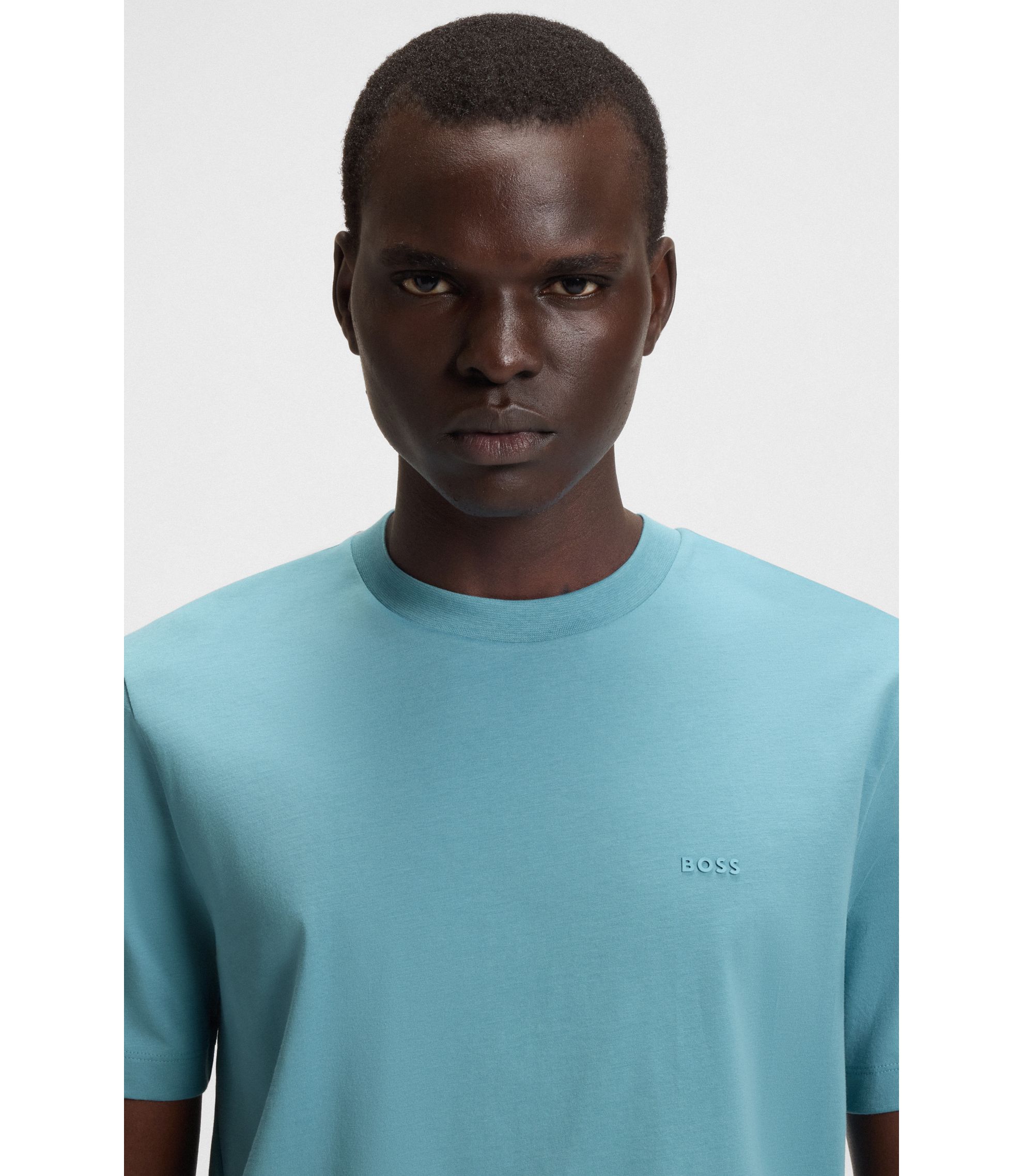 BOSS Cotton-jersey T-shirt with logo detail Light Blue
