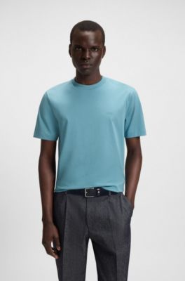 T-shirt in jersey di cotone con logo, Celeste