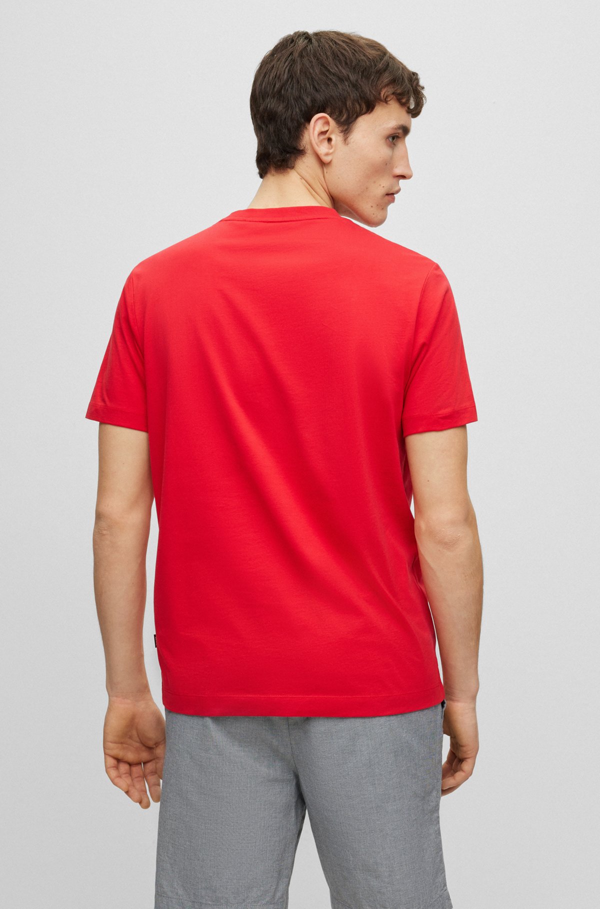 Cotton-jersey T-shirt with rubber-print logo, Red