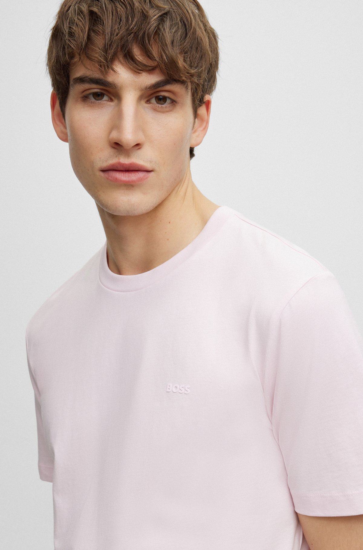 Cotton-jersey T-shirt with rubber-print logo, light pink