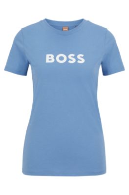 Hugo Boss Logo-print T-shirt In Organic Cotton In Light Blue