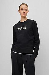 French-terry cotton sweatshirt with logo print, Black