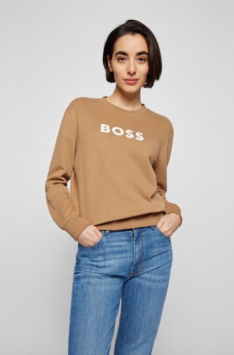 Sweater met logoprint van katoenen sweatstof, Beige